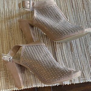 Zara JLO Suede Nude Studded Heels 7.5